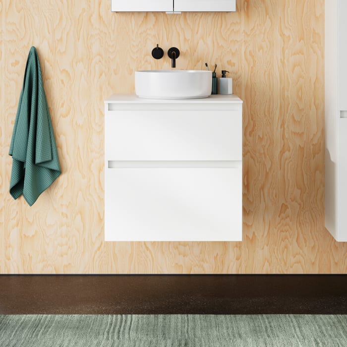 burgbad Lin20 Waschtischunterschrank mit Konsolenplatte 60 cm, 2 Auszüge, Beckenausschnitt mittig