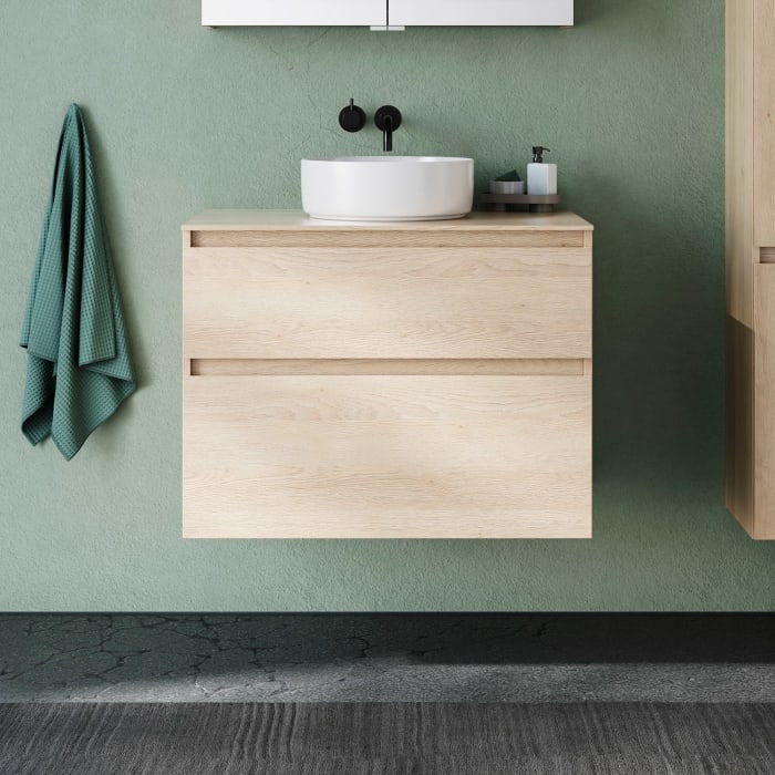 burgbad Lin20 Waschtischunterschrank mit Konsolenplatte 80 cm, 2 Auszüge, Beckenausschnitt mittig