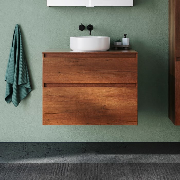 burgbad Lin20 Waschtischunterschrank mit Konsolenplatte 80 cm, 2 Auszüge, Beckenausschnitt mittig