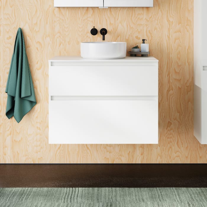 burgbad Lin20 Waschtischunterschrank mit Konsolenplatte 80 cm, 2 Auszüge, Beckenausschnitt mittig