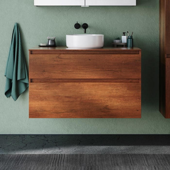 burgbad Lin20 Waschtischunterschrank mit Konsolenplatte 100 cm, 2 Auszüge, Beckenausschnitt mittig