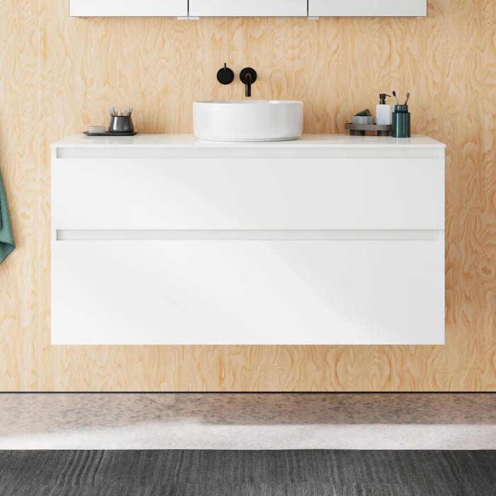 burgbad Lin20 Waschtischunterschrank mit Konsolenplatte 120 cm, 2 Auszüge, Beckenausschnitt mittig
