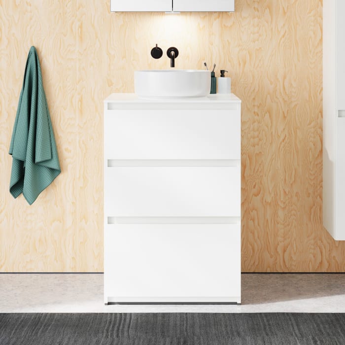 burgbad Lin20 Waschtischunterschrank mit Konsolenplatte 60 cm, 3 Auszüge, Beckenausschnitt mittig