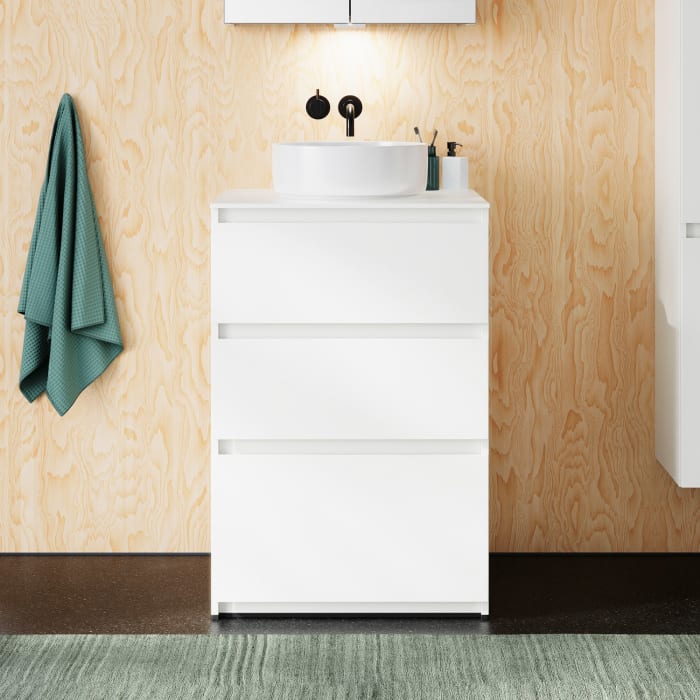 burgbad Lin20 Waschtischunterschrank mit Konsolenplatte 60 cm, 3 Auszüge, Beckenausschnitt mittig