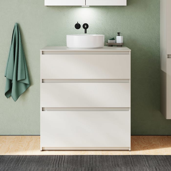 burgbad Lin20 Waschtischunterschrank mit Konsolenplatte 80 cm,  3 Auszüge, Beckenausschnitt mittig