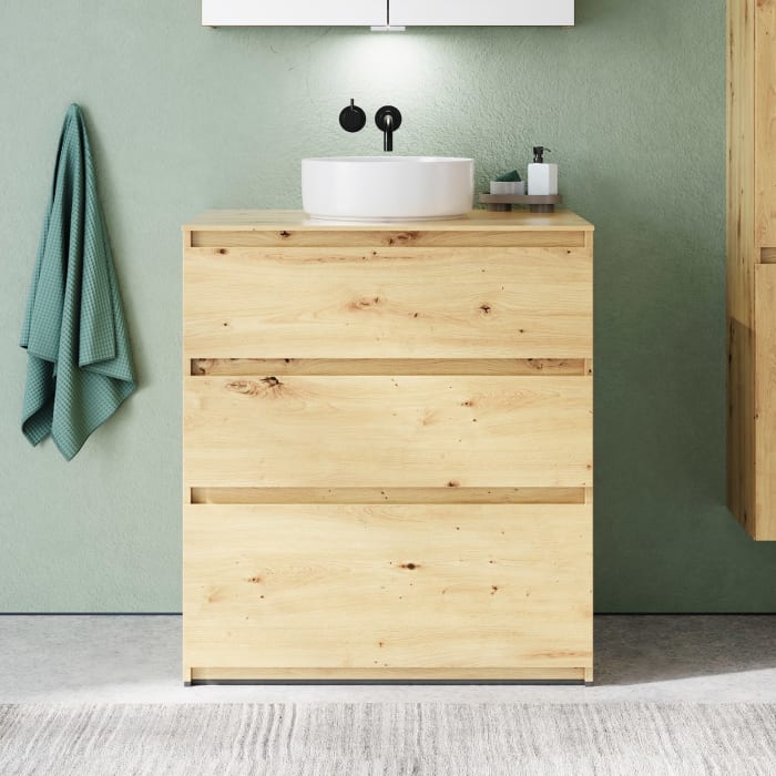 burgbad Lin20 Waschtischunterschrank mit Konsolenplatte 80 cm, 3 Auszüge, Beckenausschnitt mittig