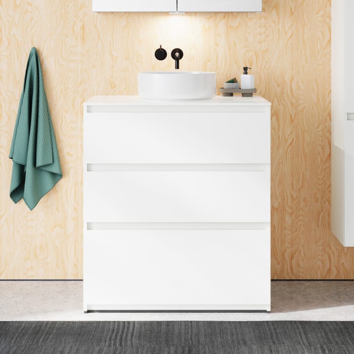 burgbad Lin20 Waschtischunterschrank mit Konsolenplatte 80 cm, 3 Auszüge, Beckenausschnitt mittig