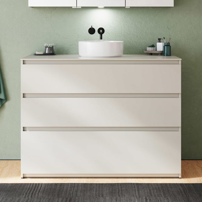 burgbad Lin20 Waschtischunterschrank mit Konsolenplatte 120 cm,  3 Auszüge, Beckenausschnitt mittig