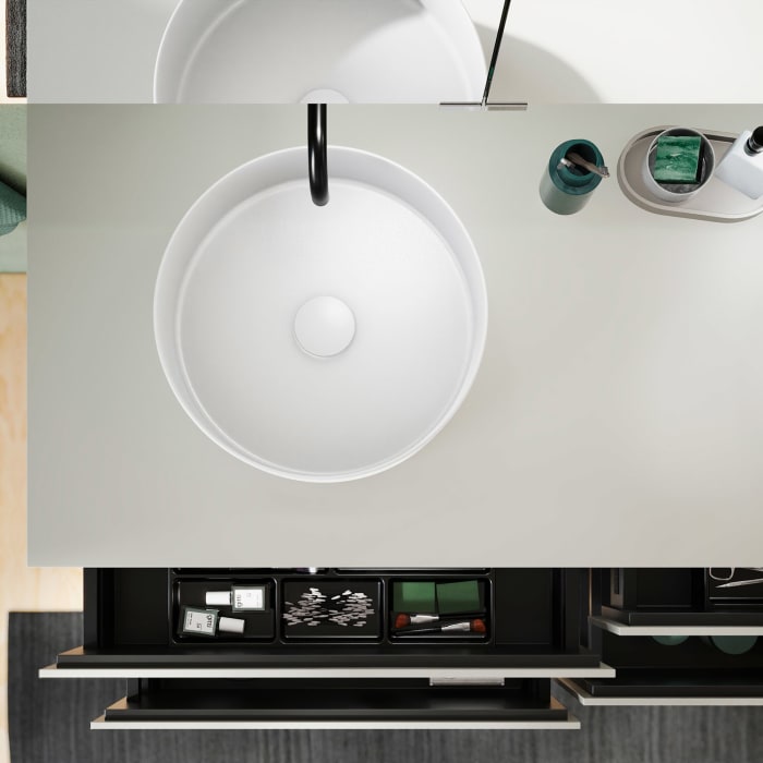 burgbad Lin20 Waschtischunterschrank mit Konsolenplatte 140 cm, 4 Auszüge, Beckenausschnitt links und rechts