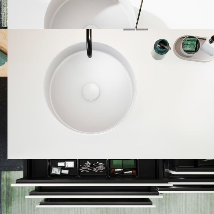 burgbad Lin20 Waschtischunterschrank mit Konsolenplatte 140 cm, 6 Auszüge, Beckenausschnitt links und rechts