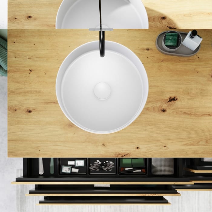 burgbad Lin20 Waschtischunterschrank mit Konsolenplatte 160 cm, 6 Auszüge, Beckenausschnitt links und rechts