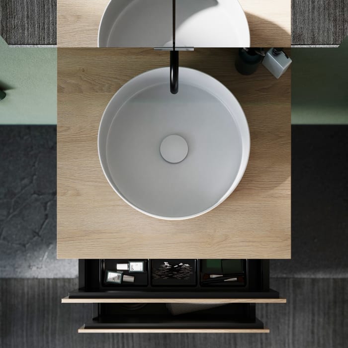 burgbad Lin20 Waschtischunterschrank mit Konsolenplatte 60 cm, 2 Auszüge, Beckenausschnitt mittig