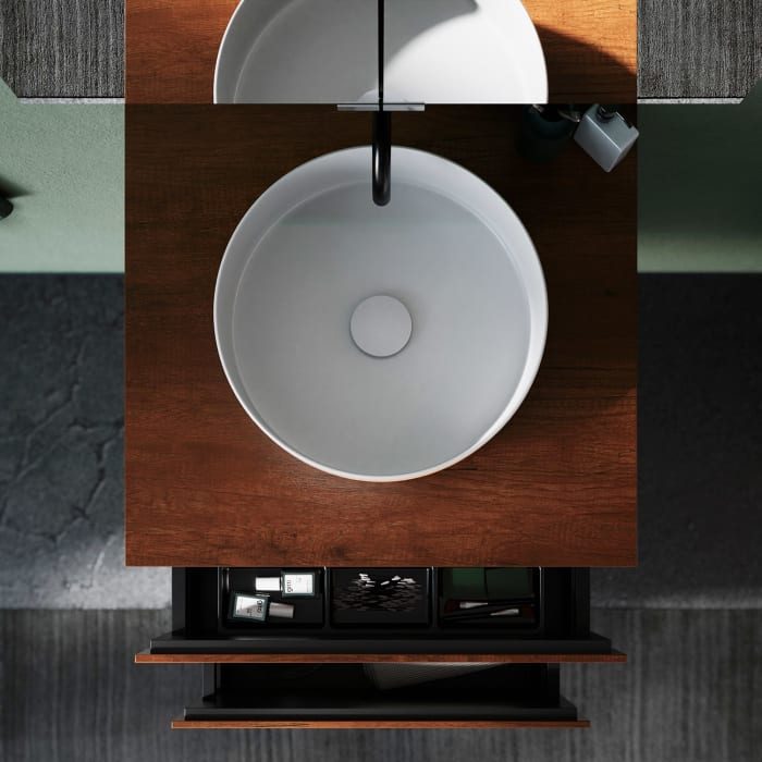 burgbad Lin20 Waschtischunterschrank mit Konsolenplatte 60 cm, 2 Auszüge, Beckenausschnitt mittig