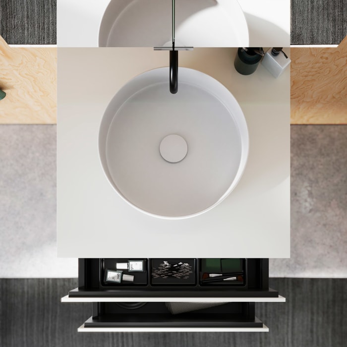 burgbad Lin20 Waschtischunterschrank mit Konsolenplatte 60 cm, 2 Auszüge, Beckenausschnitt mittig