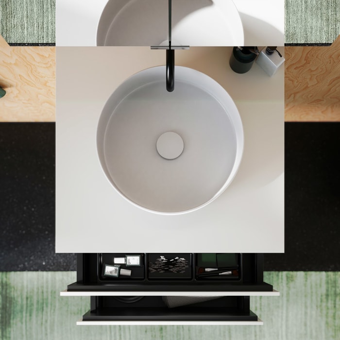 burgbad Lin20 Waschtischunterschrank mit Konsolenplatte 60 cm, 2 Auszüge, Beckenausschnitt mittig