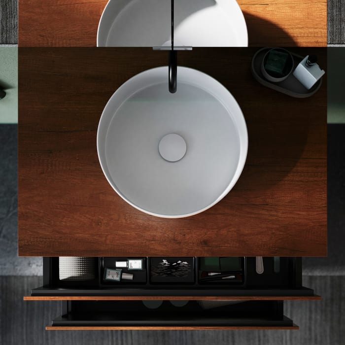 burgbad Lin20 Waschtischunterschrank mit Konsolenplatte 80 cm, 2 Auszüge, Beckenausschnitt mittig