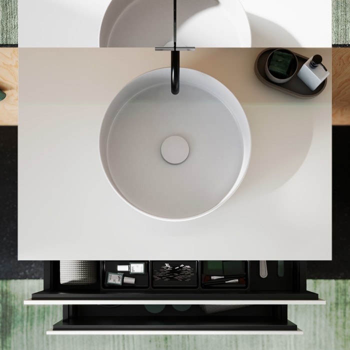 burgbad Lin20 Waschtischunterschrank mit Konsolenplatte 80 cm, 2 Auszüge, Beckenausschnitt mittig