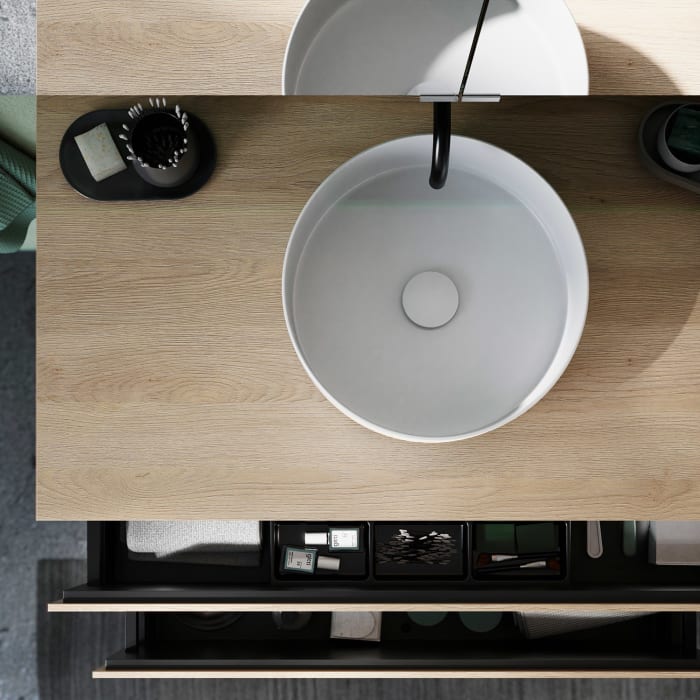 burgbad Lin20 Waschtischunterschrank mit Konsolenplatte 100 cm, 2 Auszüge, Beckenausschnitt mittig