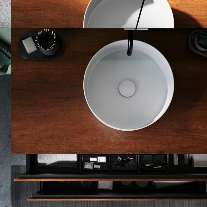 burgbad Lin20 Waschtischunterschrank mit Konsolenplatte 100 cm, 2 Auszüge, Beckenausschnitt mittig