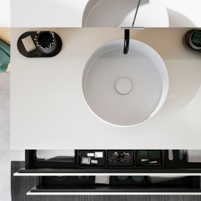 burgbad Lin20 Waschtischunterschrank mit Konsolenplatte 100 cm, 2 Auszüge, Beckenausschnitt mittig