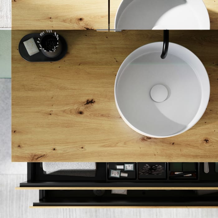 burgbad Lin20 Waschtischunterschrank mit Konsolenplatte 120 cm, 2 Auszüge, Beckenausschnitt mittig