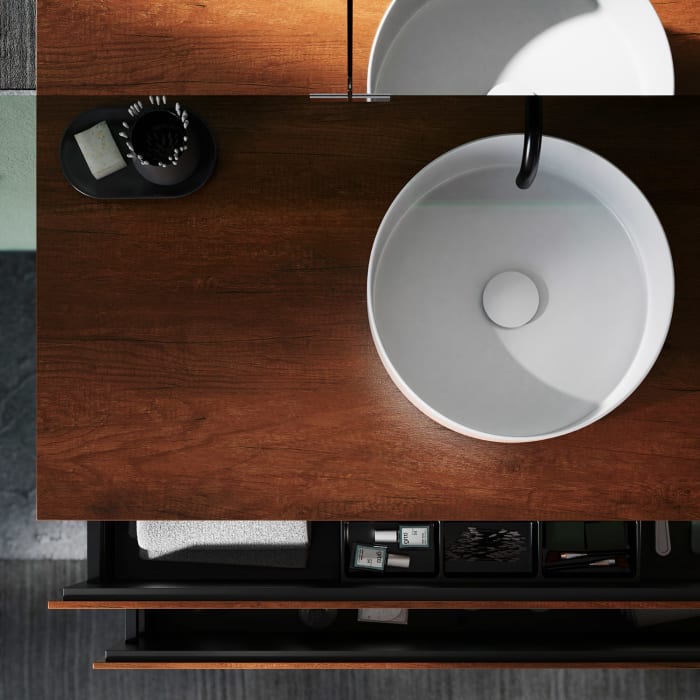 burgbad Lin20 Waschtischunterschrank mit Konsolenplatte 120 cm, 2 Auszüge, Beckenausschnitt mittig