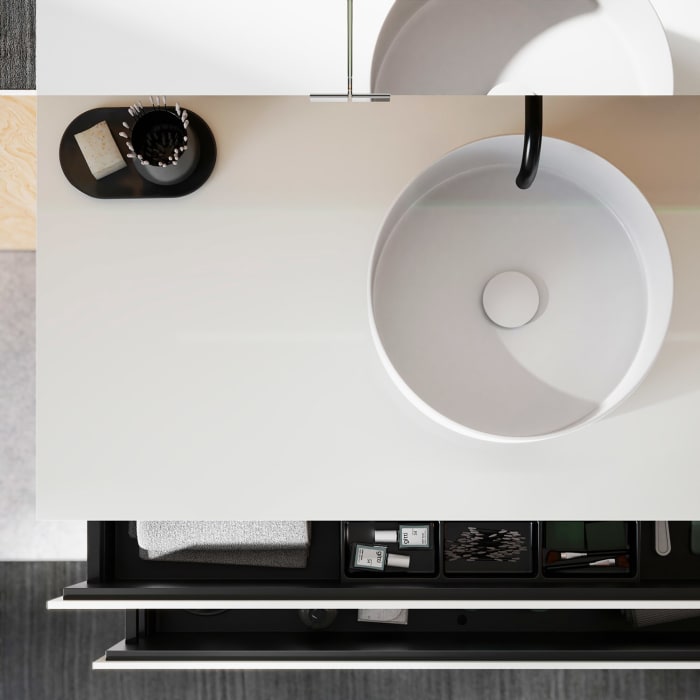 burgbad Lin20 Waschtischunterschrank mit Konsolenplatte 120 cm, 2 Auszüge, Beckenausschnitt mittig