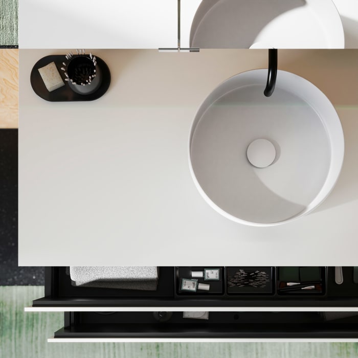 burgbad Lin20 Waschtischunterschrank mit Konsolenplatte 120 cm, 2 Auszüge, Beckenausschnitt mittig