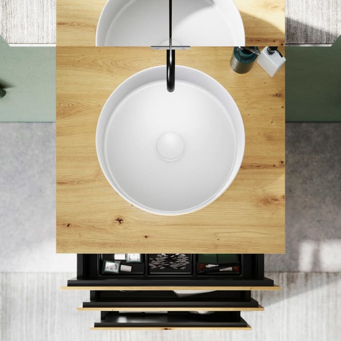 burgbad Lin20 Waschtischunterschrank mit Konsolenplatte 60 cm, 3 Auszüge, Beckenausschnitt mittig