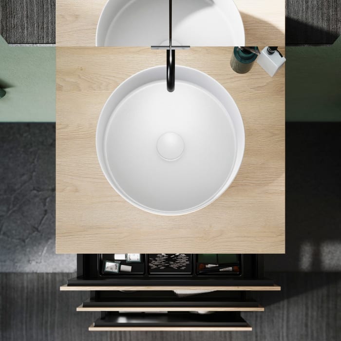 burgbad Lin20 Waschtischunterschrank mit Konsolenplatte 60 cm, 3 Auszüge, Beckenausschnitt mittig