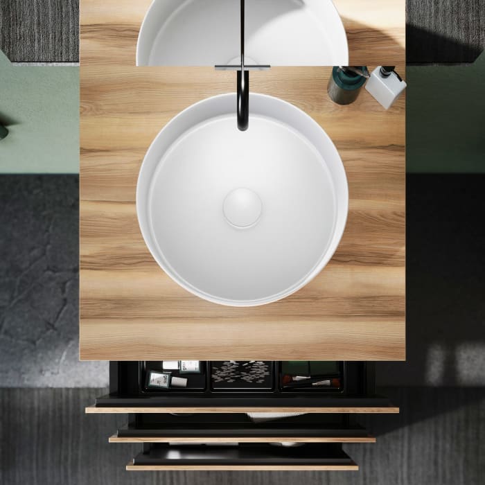 burgbad Lin20 Waschtischunterschrank mit Konsolenplatte 60 cm, 3 Auszüge, Beckenausschnitt mittig