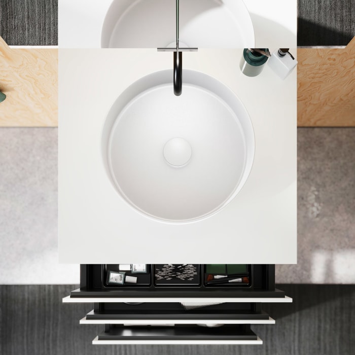 burgbad Lin20 Waschtischunterschrank mit Konsolenplatte 60 cm, 3 Auszüge, Beckenausschnitt mittig