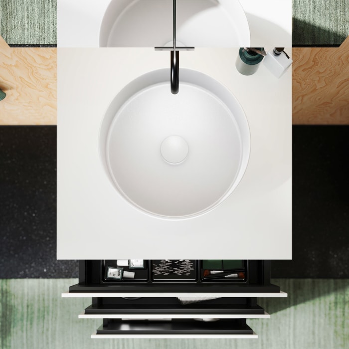 burgbad Lin20 Waschtischunterschrank mit Konsolenplatte 60 cm, 3 Auszüge, Beckenausschnitt mittig