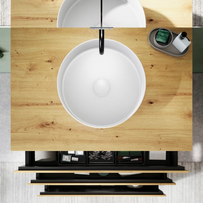 burgbad Lin20 Waschtischunterschrank mit Konsolenplatte 80 cm, 3 Auszüge, Beckenausschnitt mittig