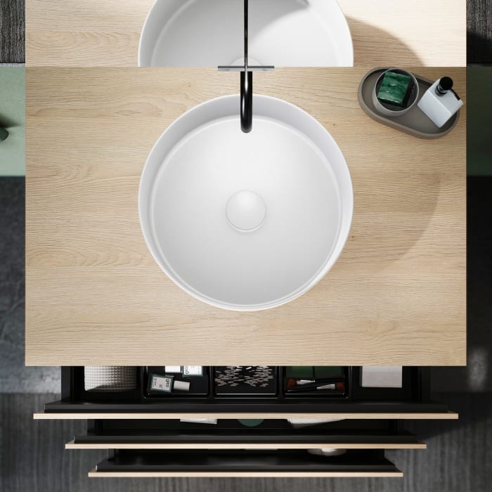 burgbad Lin20 Waschtischunterschrank mit Konsolenplatte 80 cm, 3 Auszüge, Beckenausschnitt mittig