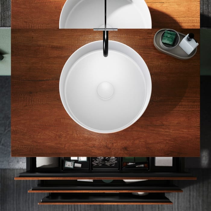 burgbad Lin20 Waschtischunterschrank mit Konsolenplatte 80 cm, 3 Auszüge, Beckenausschnitt mittig