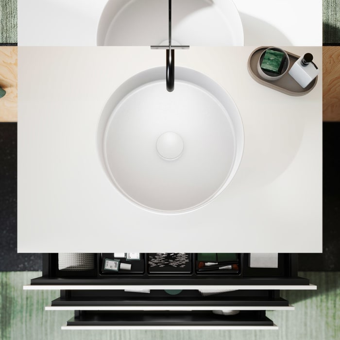 burgbad Lin20 Waschtischunterschrank mit Konsolenplatte 80 cm, 3 Auszüge, Beckenausschnitt mittig