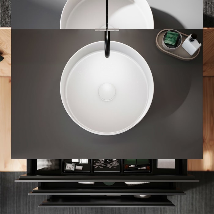 burgbad Lin20 Waschtischunterschrank mit Konsolenplatte 80 cm, 3 Auszüge, Beckenausschnitt mittig