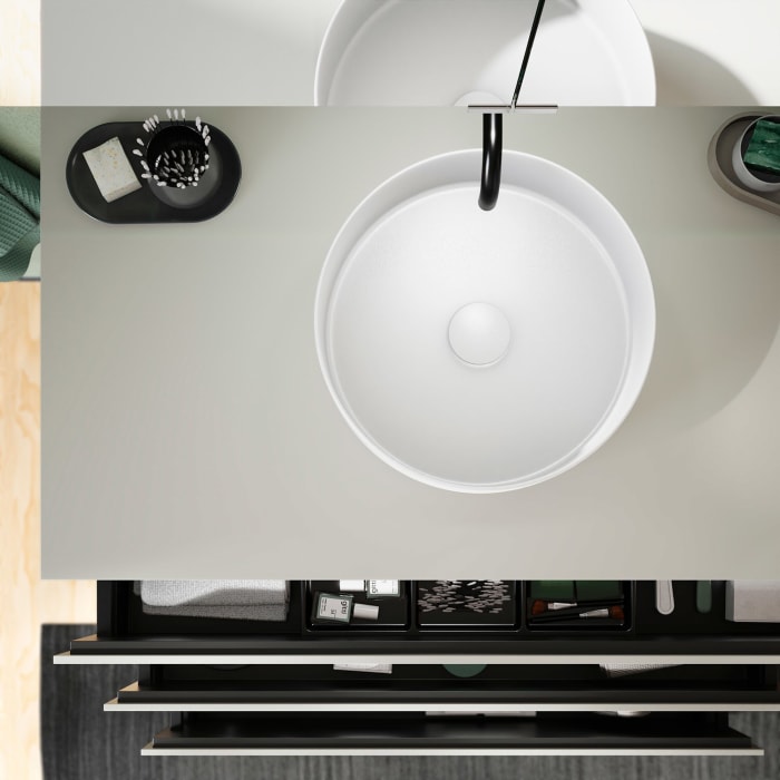 burgbad Lin20 Waschtischunterschrank mit Konsolenplatte 100 cm,  3 Auszüge, Beckenausschnitt mittig