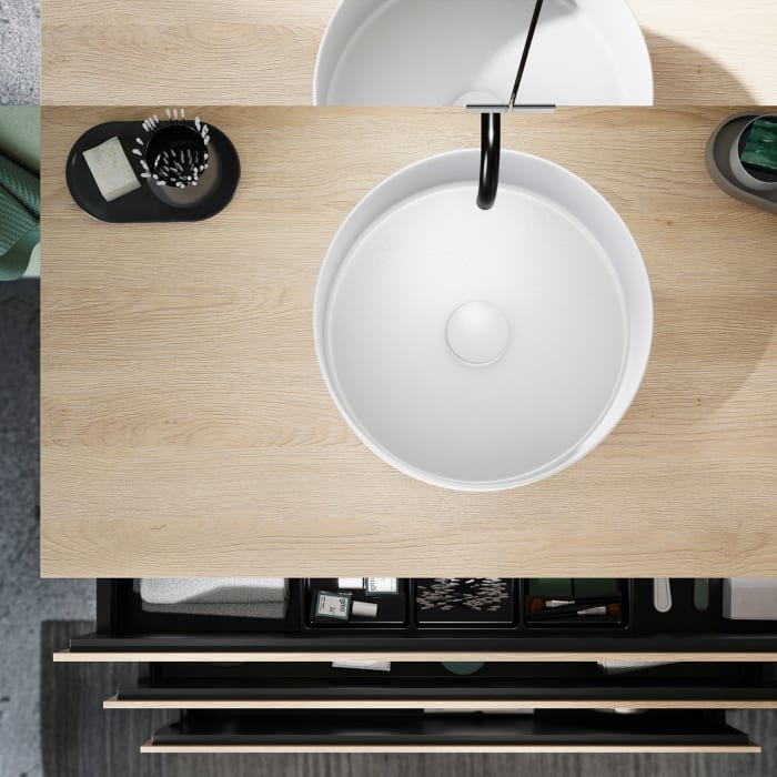 burgbad Lin20 Waschtischunterschrank mit Konsolenplatte 100 cm, 3 Auszüge, Beckenausschnitt mittig