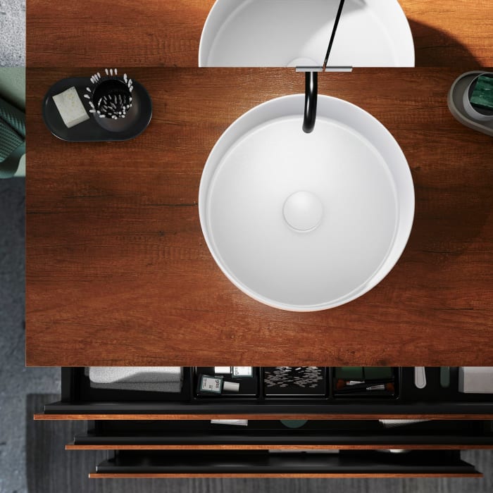 burgbad Lin20 Waschtischunterschrank mit Konsolenplatte 100 cm, 3 Auszüge, Beckenausschnitt mittig