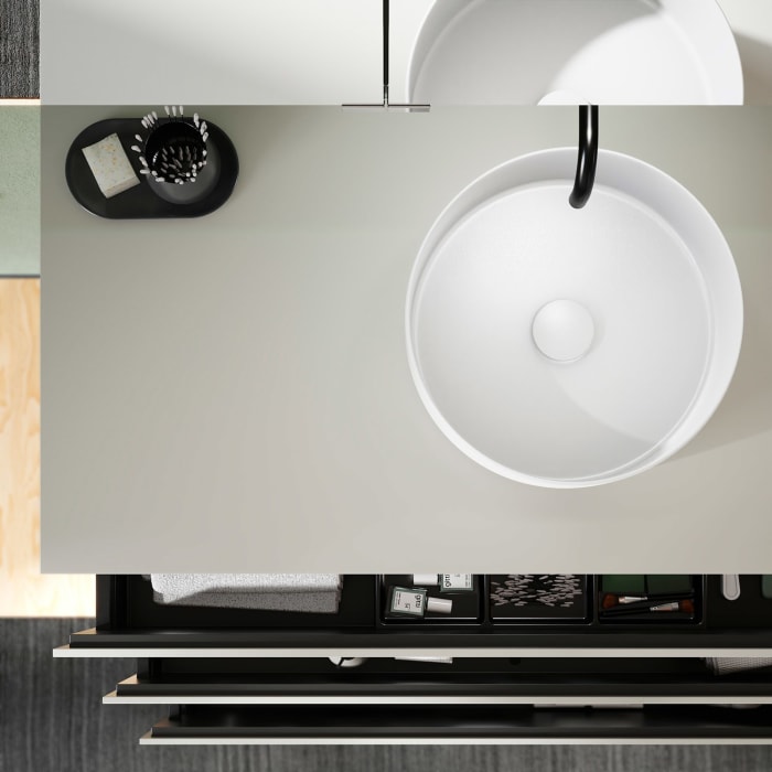 burgbad Lin20 Waschtischunterschrank mit Konsolenplatte 120 cm,  3 Auszüge, Beckenausschnitt mittig