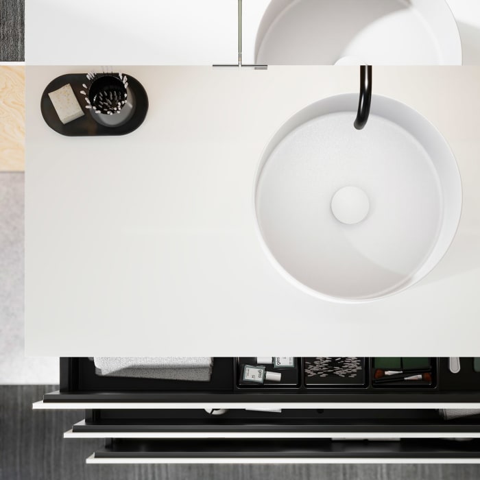 burgbad Lin20 Waschtischunterschrank mit Konsolenplatte 120 cm, 3 Auszüge, Beckenausschnitt mittig