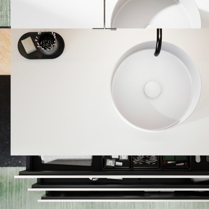 burgbad Lin20 Waschtischunterschrank mit Konsolenplatte 120 cm, 3 Auszüge, Beckenausschnitt mittig