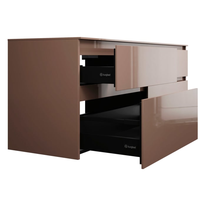 burgbad Lin20 Waschtischunterschrank mit Konsolenplatte 160 cm, 4 Auszüge, Beckenausschnitt links