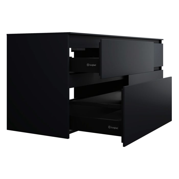 burgbad Lin20 Waschtischunterschrank mit Konsolenplatte 160 cm, 4 Auszüge, Beckenausschnitt links