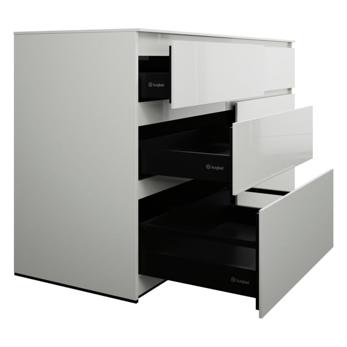 burgbad Lin20 Waschtischunterschrank mit Konsolenplatte 160 cm, 6 Auszüge, Beckenausschnitt rechts