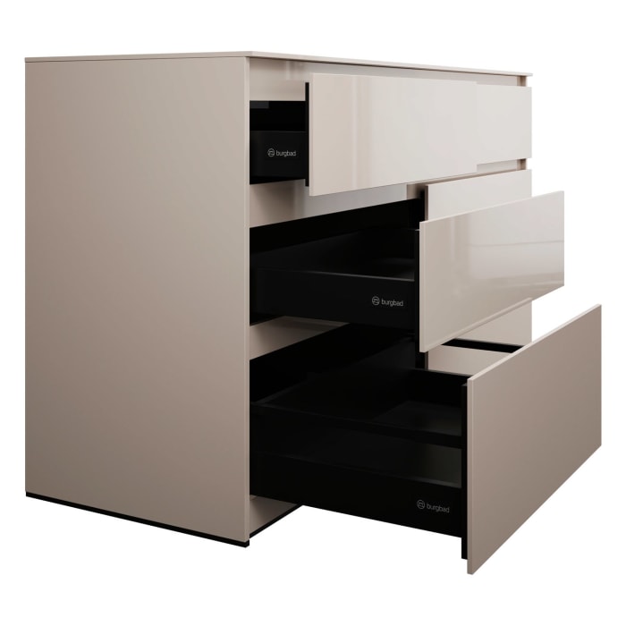 burgbad Lin20 Waschtischunterschrank mit Konsolenplatte 160 cm, 6 Auszüge, Beckenausschnitt rechts