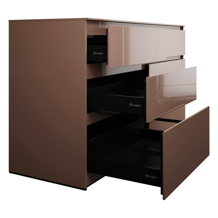 burgbad Lin20 Waschtischunterschrank mit Konsolenplatte 160 cm, 6 Auszüge, Beckenausschnitt rechts