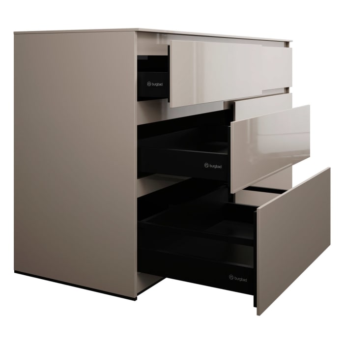 burgbad Lin20 Waschtischunterschrank mit Konsolenplatte 160 cm, 6 Auszüge, Beckenausschnitt rechts